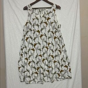 White and Olive Alligator Patterned Dress. Size 14